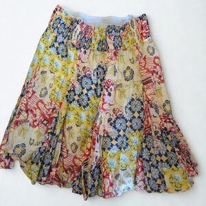 Ivy Jane Floral Patchwork Smocked Waist Midi Skirt in Yellow and Red